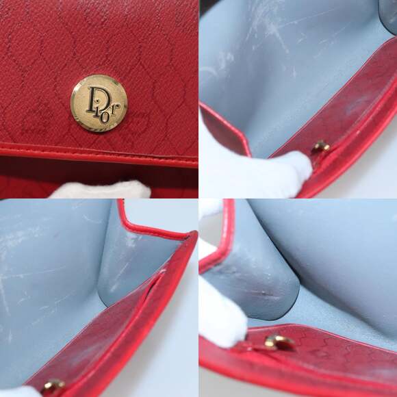 DIOR Honeycomb Canvas Chain Shoulder Bag Pvc Red Gold - Picture 11 of 12